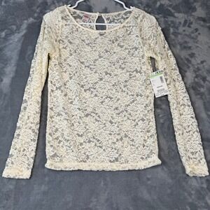 Bongo Juniors NWT Stretch Lace tee Cream Floral Lace Long Sleeve Top Medium
